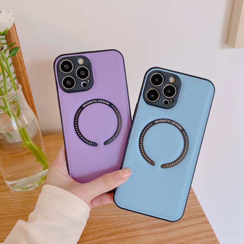 Geeignet für iPhone 14 PROMAX Litschi-gemusterter Aufkleber Magsafe starke magnetische Saugnapf-Telefonhülle zum kabellosen Laden_voghion.com