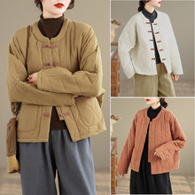 新中式盘扣夹棉棉衣设计感纯色棉袄棉服文艺个性风女式棉衣外套薄