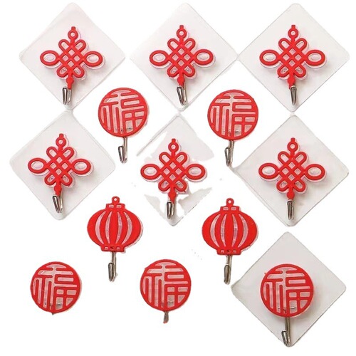 Strong blessing hook red Chinese style sticky hook new year festive Chinese knot traceless load-bearing strong punch-free hook