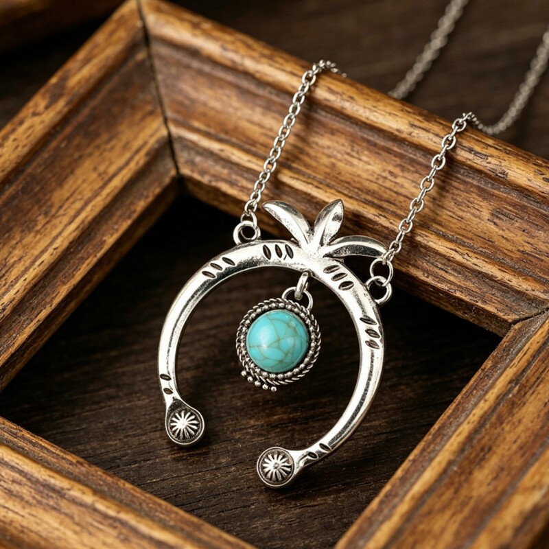 European and American Retro Turquoise Pendant Necklace, Bohemian Ethnic Style Niche Personality Neck Accessory