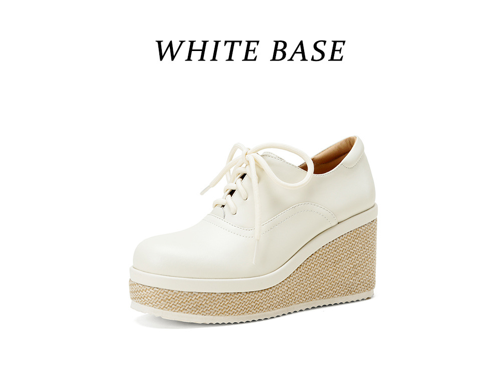 Giày loafer nữ đế xuồng platform da thật buộc dây, gót cao 9 cm — màu đen, màu trắng ngà chi tiết 21