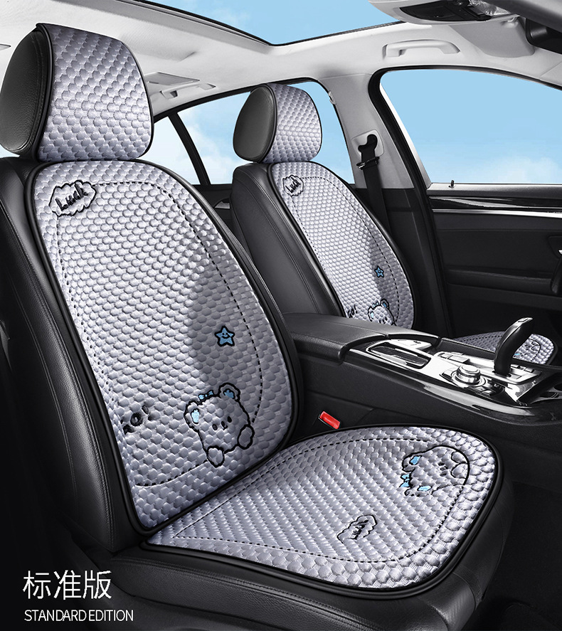 Cartoon Ice Silk Car Cushion Four Seasons Universal Breathable Half Pack Seat Cover Cute Female Car Interior Single Piece Cool Car Cushion