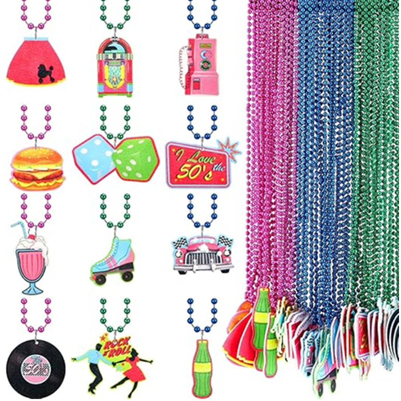 Amazon's Best-Selling 50S Party Bead Necklace, Rock Style 50S Retro Colorful Bead Chain Decorative Accessory