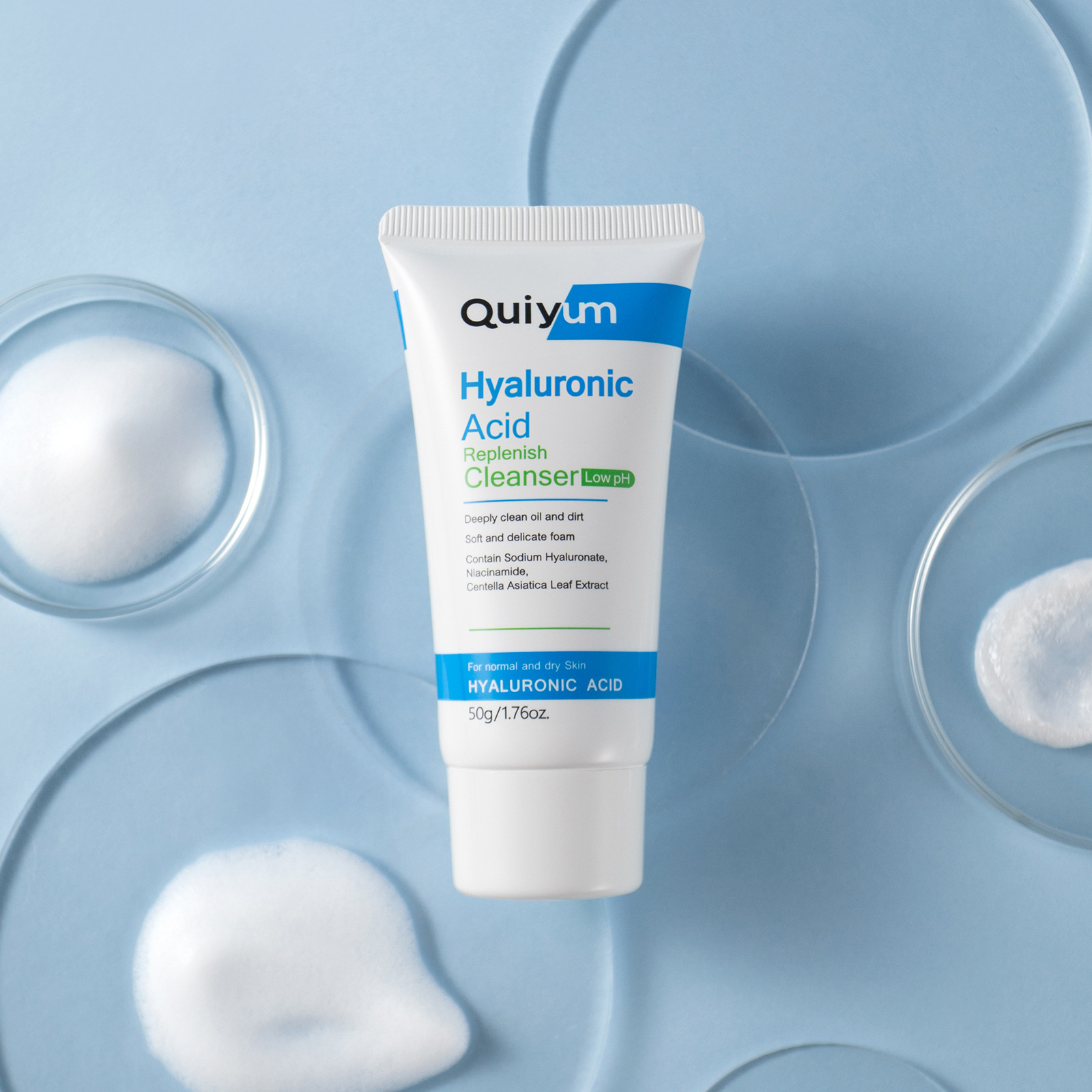 Cross-border QUIYUM Hyaluronic acid Facial Cleanser 50g Hydrating and moisturizing facial Cleanser is available for wholesale from the manufacturer undefined