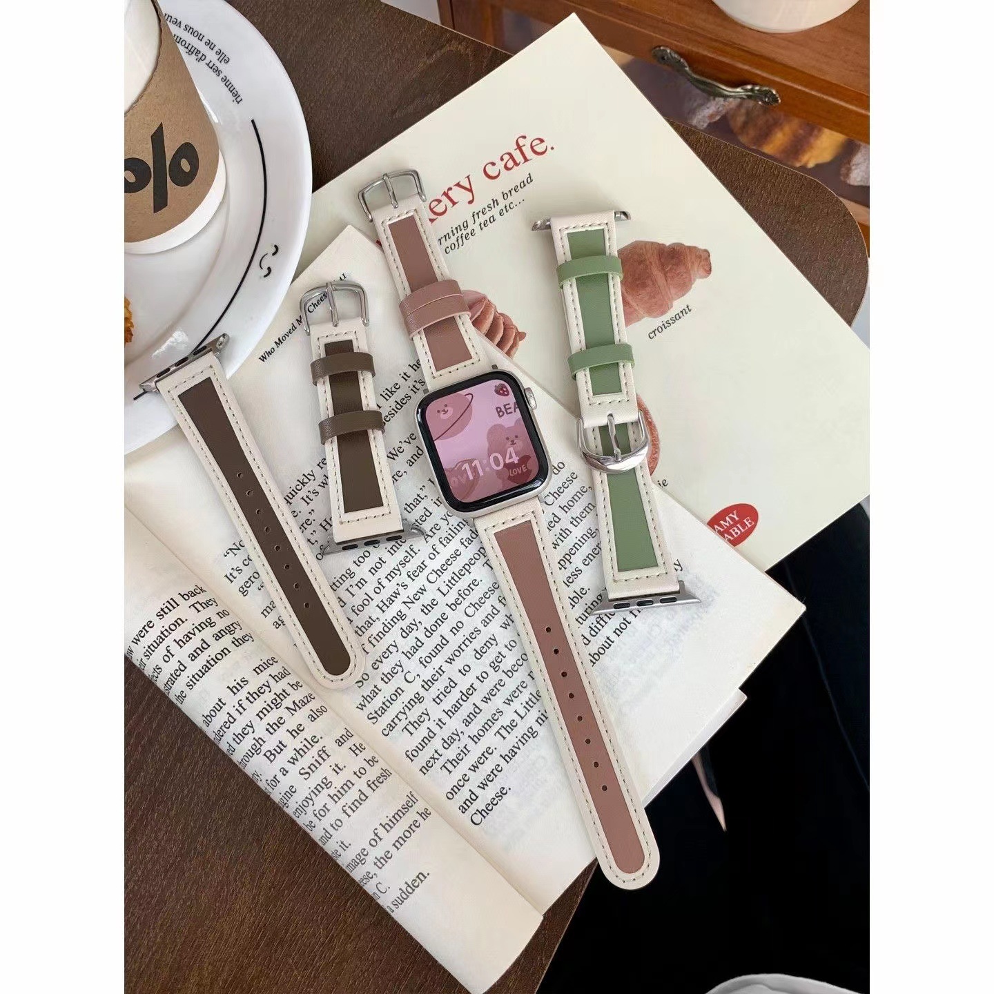 Suitable for Apple Watch 76543 Generation Contrasting Color Stitching Genuine Leather Strap S8 Apple Watch Strap