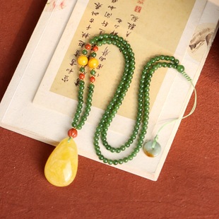 天然蜜蜡琥珀项链女款正品|波罗的海鸡油黄送妈妈端午节礼物附CMA鉴定证书