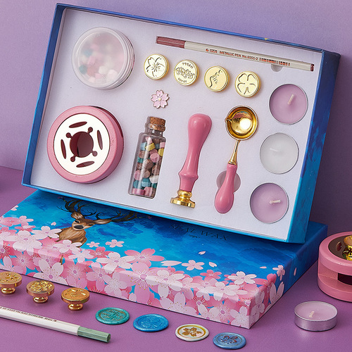 Set of Sakura Hot Wax Seal Stamps, including hot wax stamp head melting furnace handle spoon sealer, birthday gift