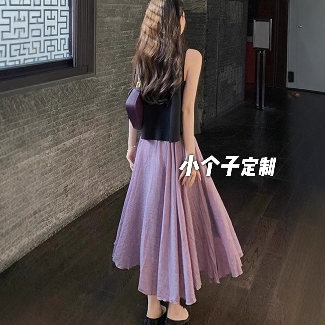 150cm petite French-style sleeveless vest top women's summer relaxed and comfortable high-waisted A-line skirt two-piece set