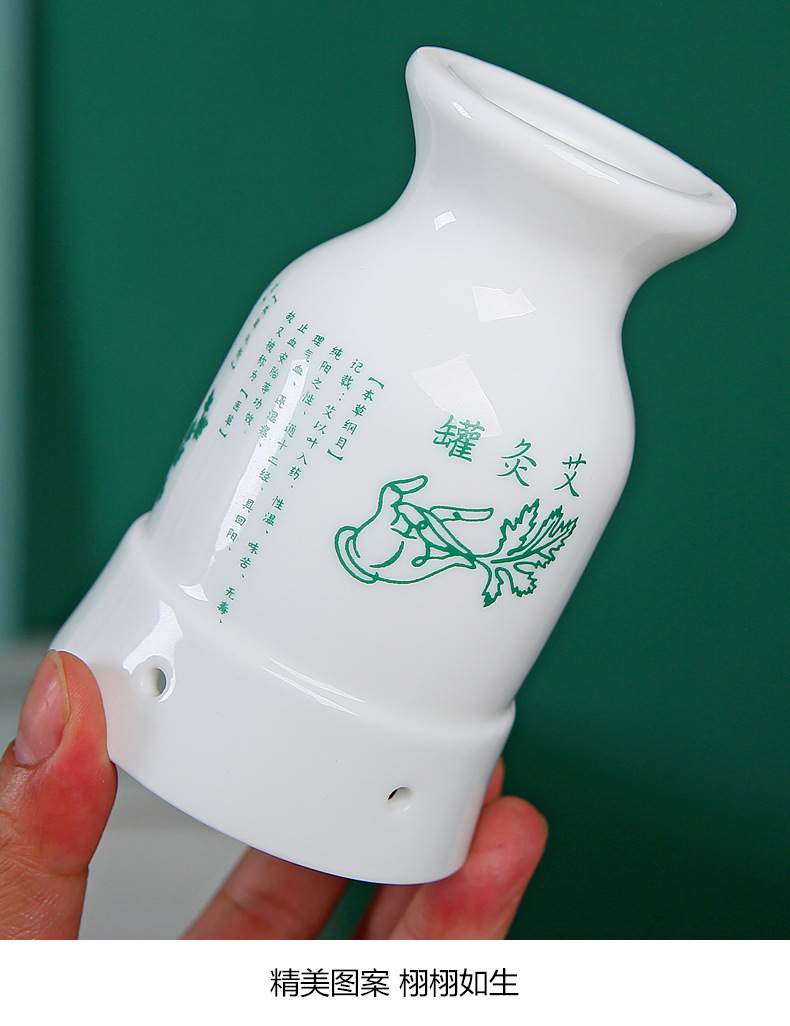 Double-Layer Ceramic Moxibustion Jar with Heat-Insulated Cover Handheld Warming Massage Tool for Gua Sha and Moxa Therapy in use