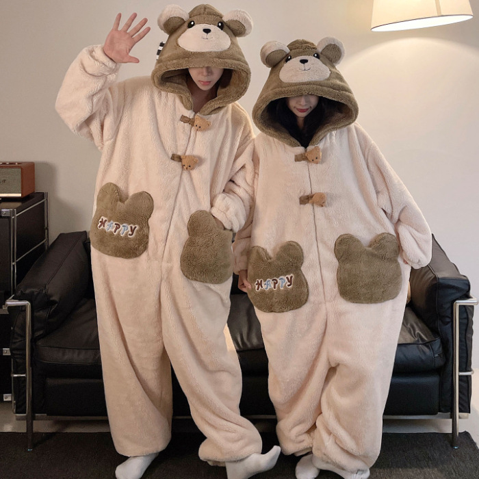 2025 nueva pareja unida hombre pijama de invierno peluche extraño lindo dibujos animados chica ropa de casa conjunto