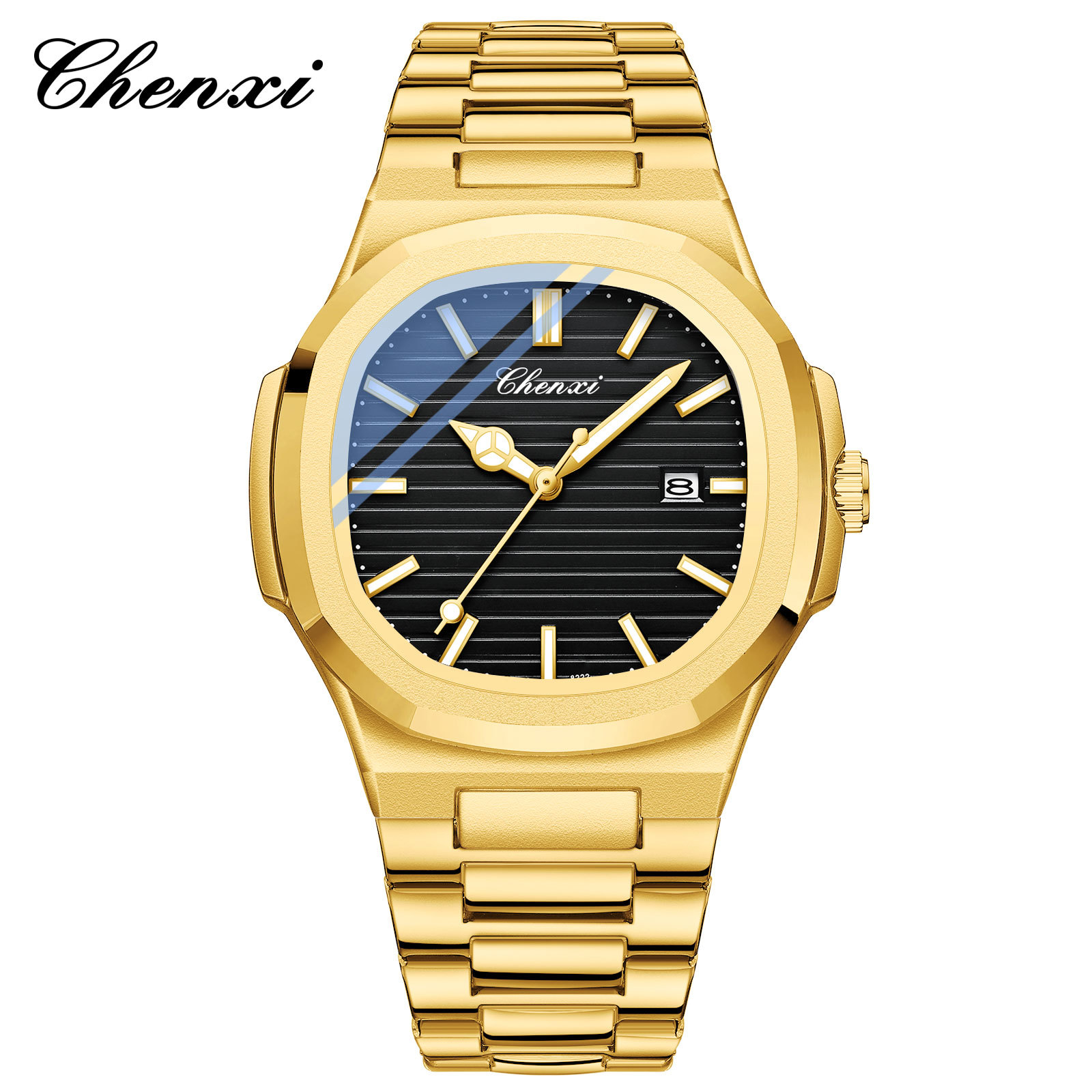 Chenxi transfronterizo venta caliente correa de acero reloj pareja luminosa impermeable simple moda negocio calendario hombres y mujeres reloj de cuarzo
