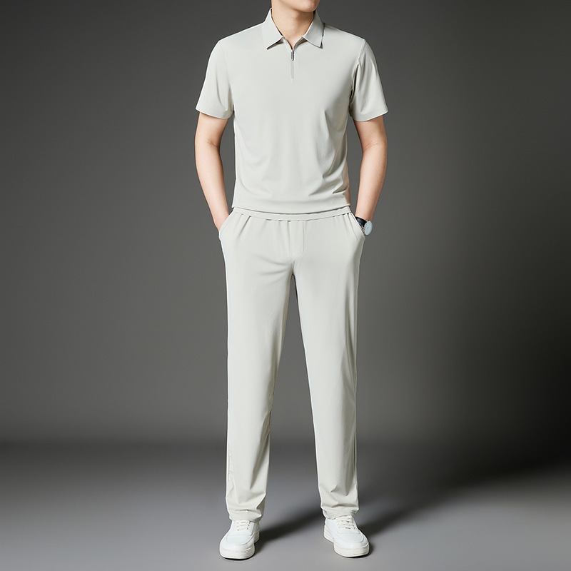 2026 New Men's Suit Set: Long Pants and Shorts, Loose Straight-Cut, Business Casual Two-Piece Set for Young and Middle-Aged Men with a Turn-Down Collar