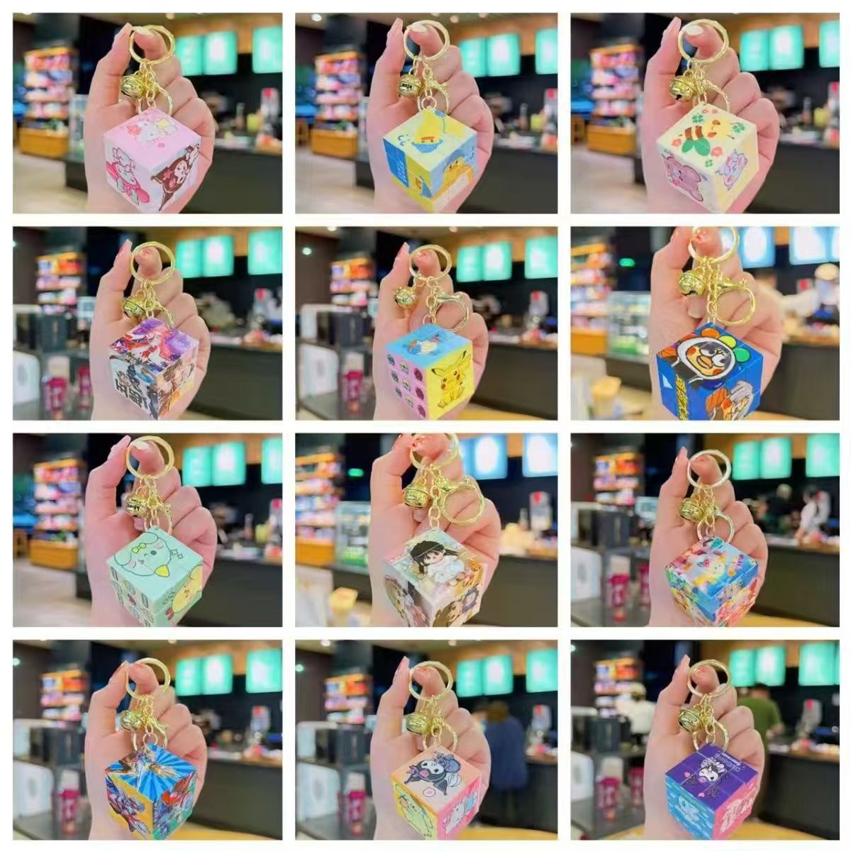 Mezcla y combinación de llaveros de cubo de Rubik de dibujos animados