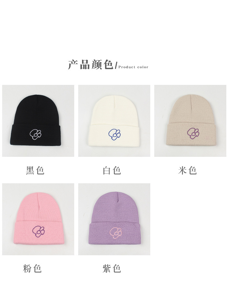 Knitted Hat Women's Autumn And Winter New Fashion Casual Korean Style Brimless Trendy Street Embroidery Flowers Warm Beanie Hat Men display picture 7