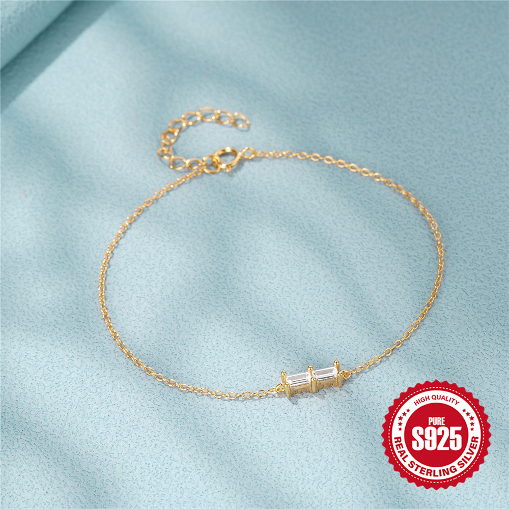 10g Weight Zircon Inlay Material Bracelets Classification 1 Piece Quantity Casual, Daily Occasion 925 Sterling Silver Material Square, Solid Color Pattern Women's Gender Plating, Inlay Design Simple Style Style 925 Sterling Silver Bracelets Simple Style 6