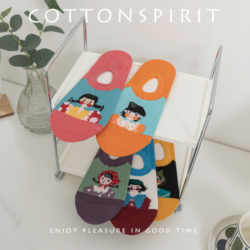 Women's boat socks, anti-slip, non-falling, summer thin invisible shallow mouth, cute cartoon girl avatar socks, women's socks