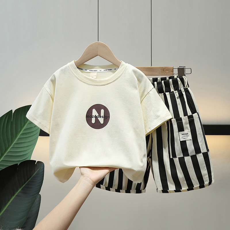 5227 Traje de ropa de moda Han Fan para niños Verano 2024 Nuevo estilo estilo occidental Ropa de bebé para niños de dos piezas