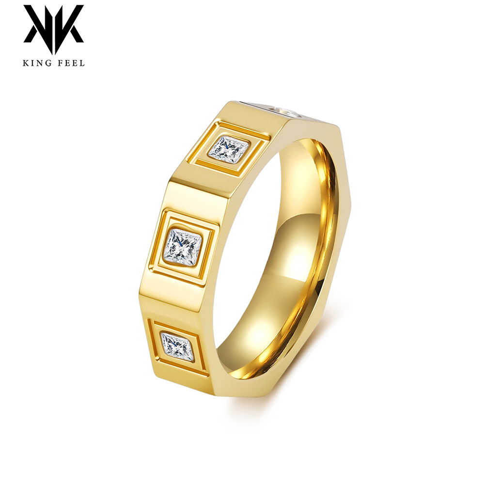 Bague unisexe géométrique à 8 côtés en acier titane sertie de diamants - Bijou de mode haut de gamme_voghion.com