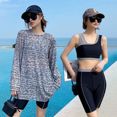 Women's Plus Size Summer Separate Conservative Cover-up Loose Three-Piece Swim Suit for Plus Size Women 200 Pounds Hot Spring Swimwear