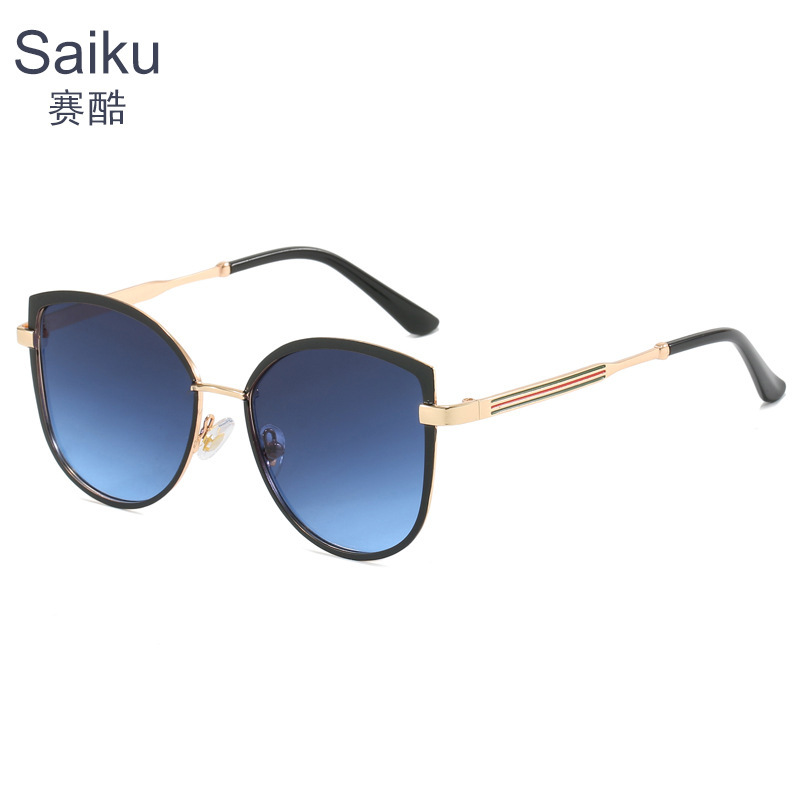 新款女士欧美潮流大框猫眼太阳镜渐变色墨镜跨境金属眼镜Glasses|undefined