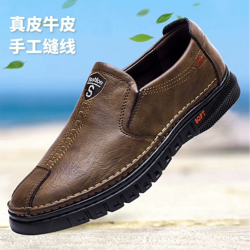 Мужская обувь Daifa из натуральной кожи, новинка 2023 года, нескользящая толстая подошва, деловая повседневная кожаная обувь для среднего и пожилого возраста, сшитая вручную