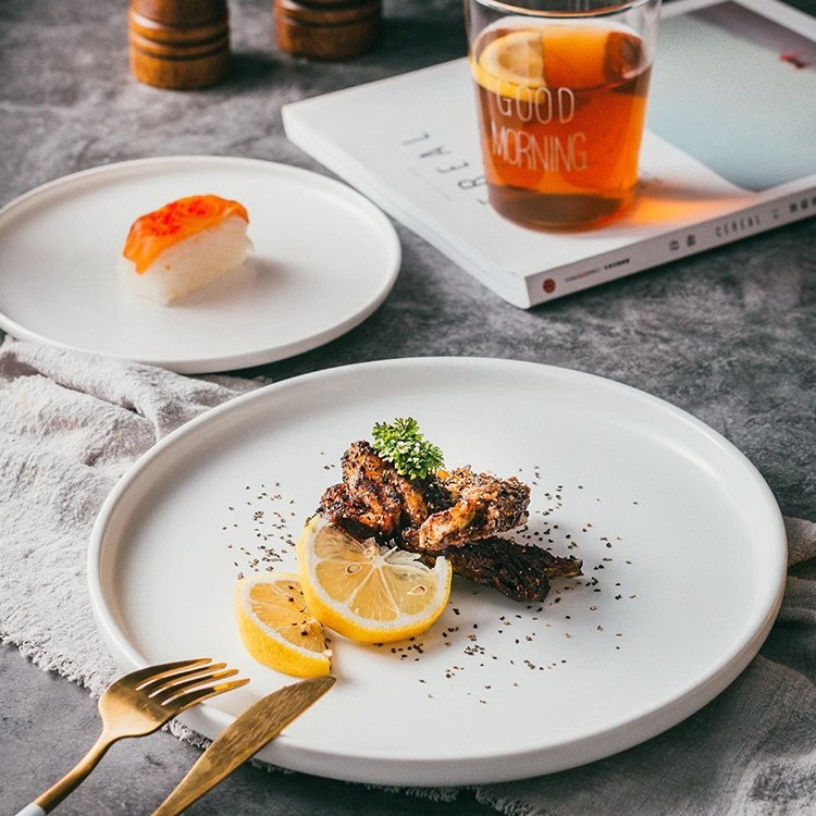 Nordic Ceramic Western Food Plate Steak Plate Creative Internet Popular Western Style Breakfast Plate Flat Plate White Household Dish Plate