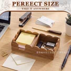 跨境木质花边收纳盒可堆叠实木置物盒相思木办公桌便签夹子整理盒