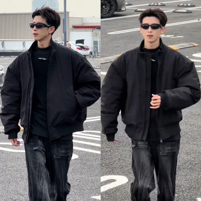 미국식 BOMBER JACKET COTTON-PADDED COAT 남자 겨울 패셔너블 프로필 냉방 코트 고급 센스 리퍼 핸섬 칼라 코튼 패딩 코트