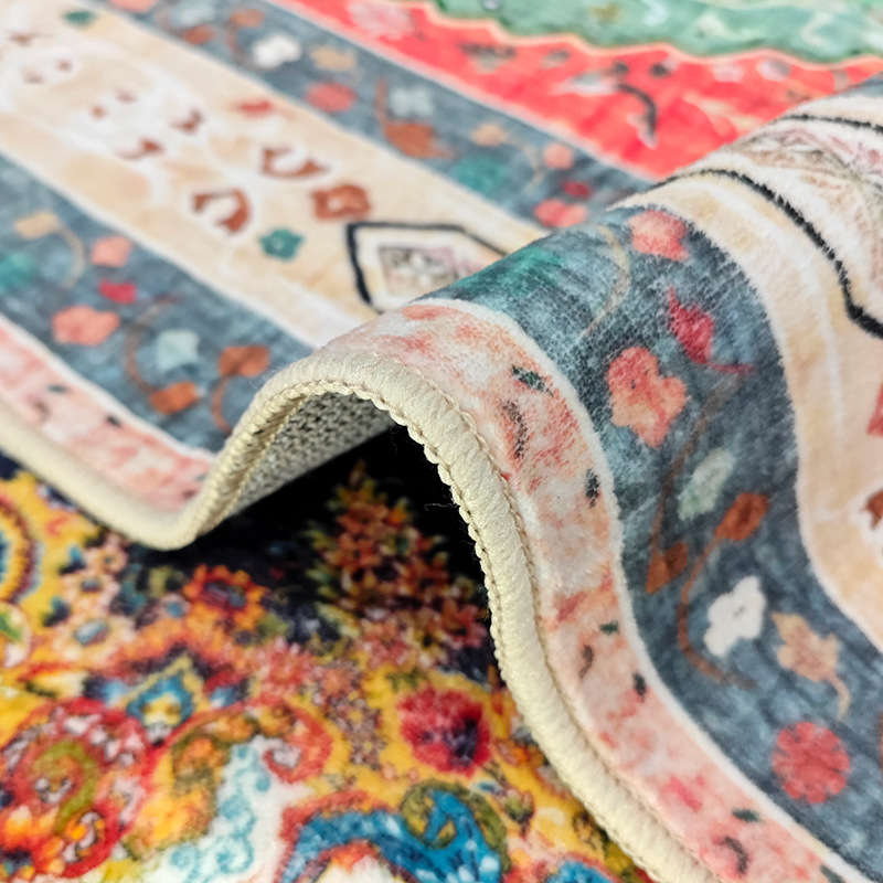 波西米亚跨境专供仿羊绒水洗布客厅地毯亚马逊复古可折叠毯波斯毯