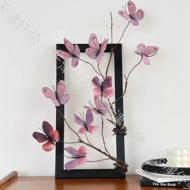 Factory Direct Supply of New Chinese Style 5-Headed Dead Branch Butterfly Artificial Flowers Living Room Desktop Ornaments B&B Cafe Soft Decoration