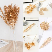 仿真花金色叶子婚庆圣诞新年装饰金色尤加利福桶装饰金钱叶银杏叶