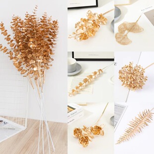 Artificial Flower Golden Leaf Wedding Christmas New Year Decoration Golden Eucalyptus Barrel Decoration Money Leaf Ginkgo Leaf