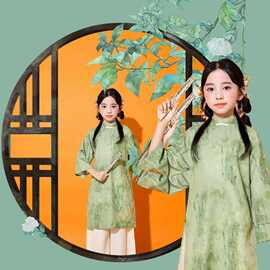 儿童中式中国汉服套装女童唐装古装演出服表演幼儿园开学舞蹈国风