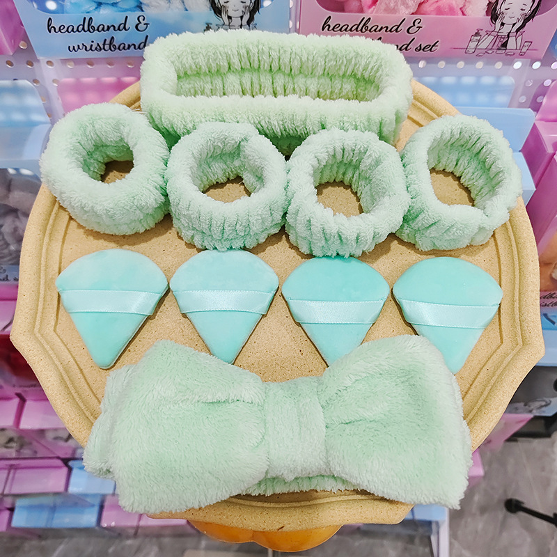 洗顔ヘアバンドセットパフ三角スポンジ手首バンドヘアバンドヘアバンドギフトボックスヘアバンド化粧クロスボーダー|undefined