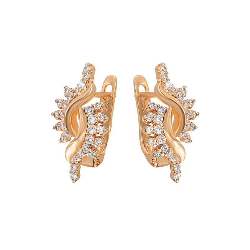 Aretes de Hebilla Retro con Gemas Sintéticas de Aleación, Chapado en 18K, para Mujer