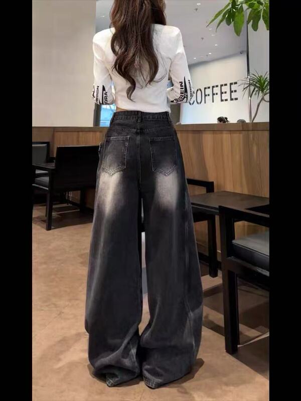 胖mm美式腰封设计师款牛仔裤女大码新款不规则裁片渐变显瘦阔腿裤|undefined