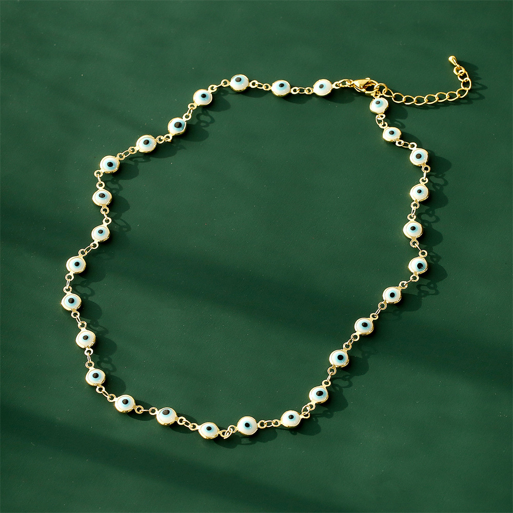 fashion enamel devilu0027s eye splicing chain copper gold-plated necklace