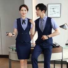 夏季短袖西服马甲套装酒店前台接待服务员工作服正装男女收银工服