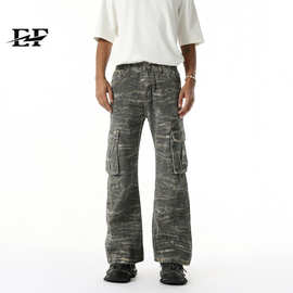 EF JEANS| 美式高街做旧大口袋工装迷彩修身牛仔休闲长裤
