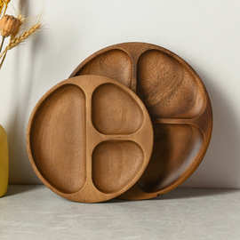 木质托盘日式圆形分餐盘相思木点心盘实木碟小吃碟家用零食水果盘