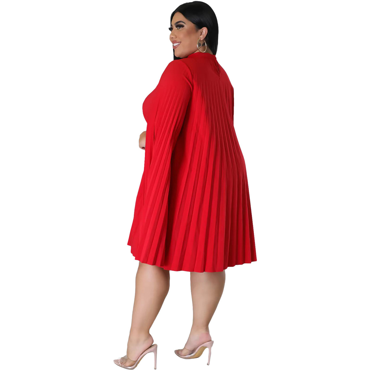 Women's Pleated Skirt Fashion Round Neck Patchwork Long Sleeve Solid Color Knee-length Daily display picture 25