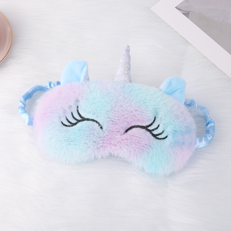 Máscara de ojo de felpa bordada de piel de conejo lindo transfronterizo sombreado protección de los ojos del sueño máscara de ojo lindo del oído del unicornio en stock