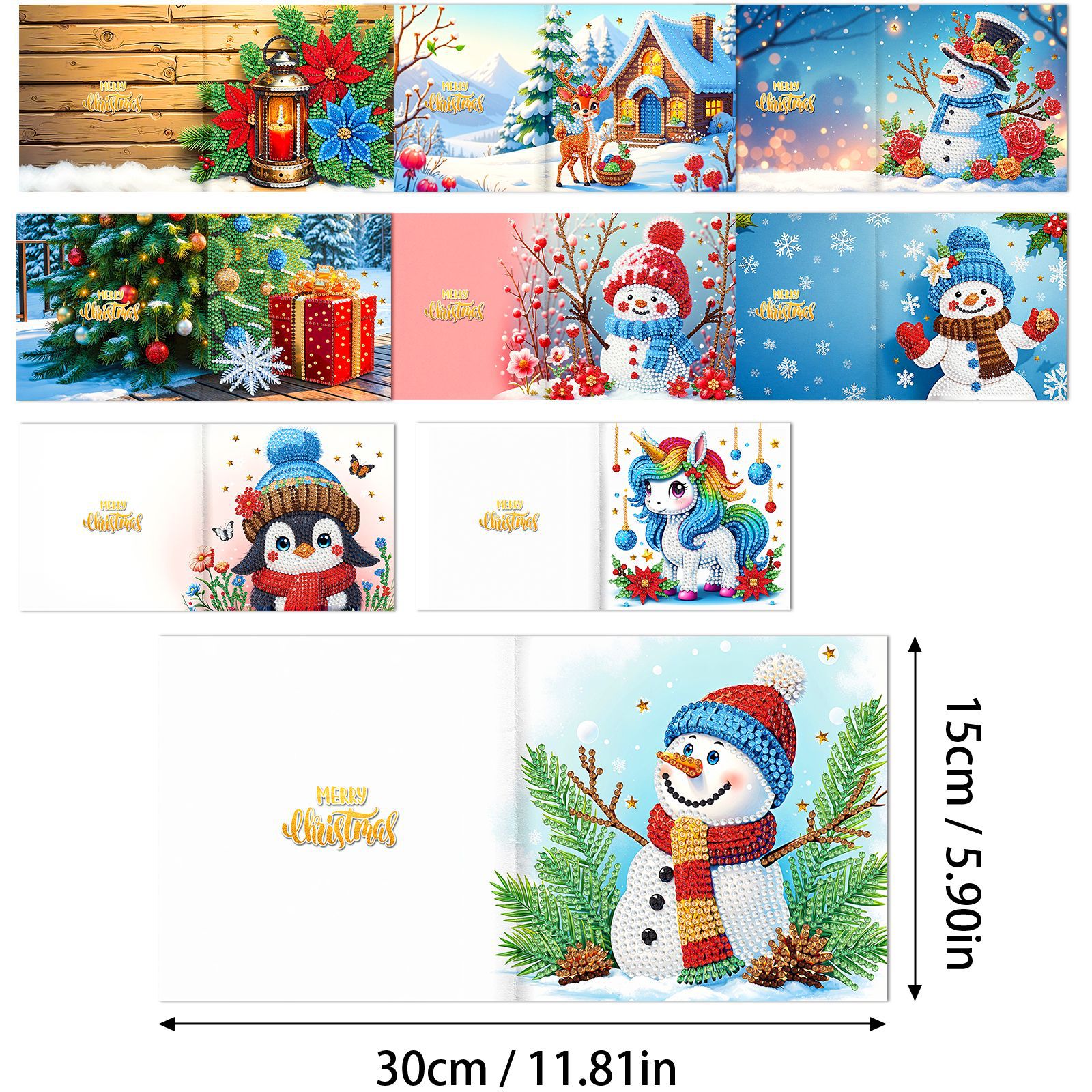 Explosiones transfronterizas de Navidad multiserie de tarjetas de felicitación puntuales hechas a mano 9 conjuntos de sobre de diamante 6 conjuntos de dibujos animados