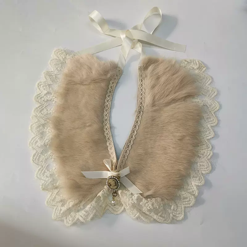 蝴蝶结女双层韩版手工卡通衣领英伦棕色领结现货供应假领毛毛领