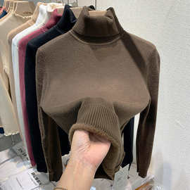 高领毛衣女加绒加厚2023秋冬一体水貂绒上衣打底衫女冬厚休闲百搭