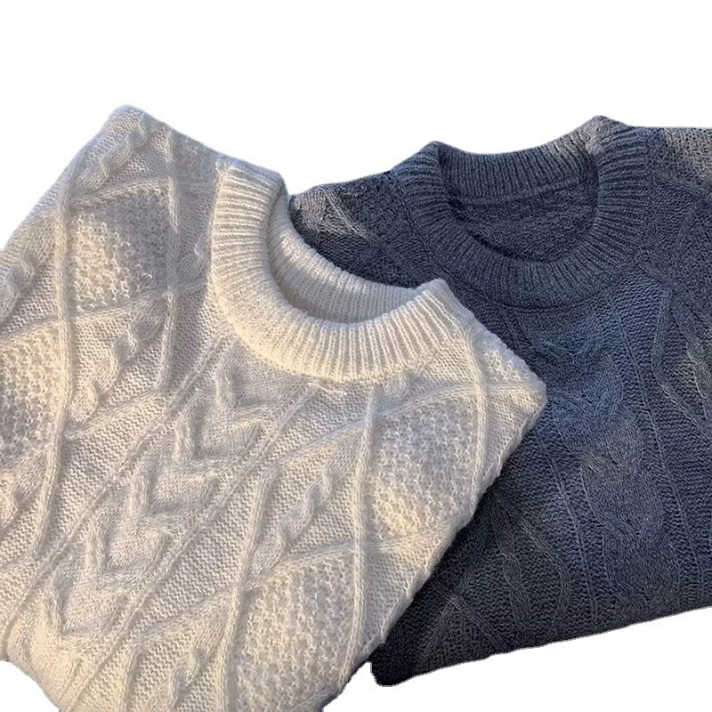 Оверсайз демисезонный шерстяной свитер, женский косы, M–XXL, серый/белый