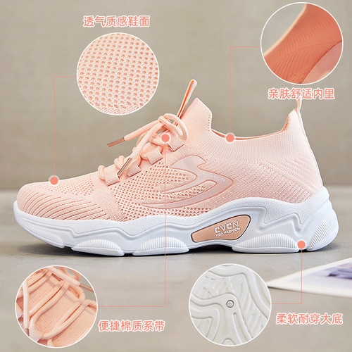 Women's Shoes 2024 Spring and Autumn New Model Foreign Trade Women's Shoes New Leisure Shoes Fashion Running Shoes Breathable Flyknit Sports Shoes
