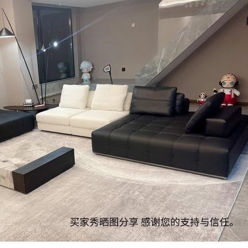 Lawrence Sofa: Italian-style, light luxury, top-grain leather sofa, modern minimalist living room, straight-line design, genuine leather sofa, other wooden elements