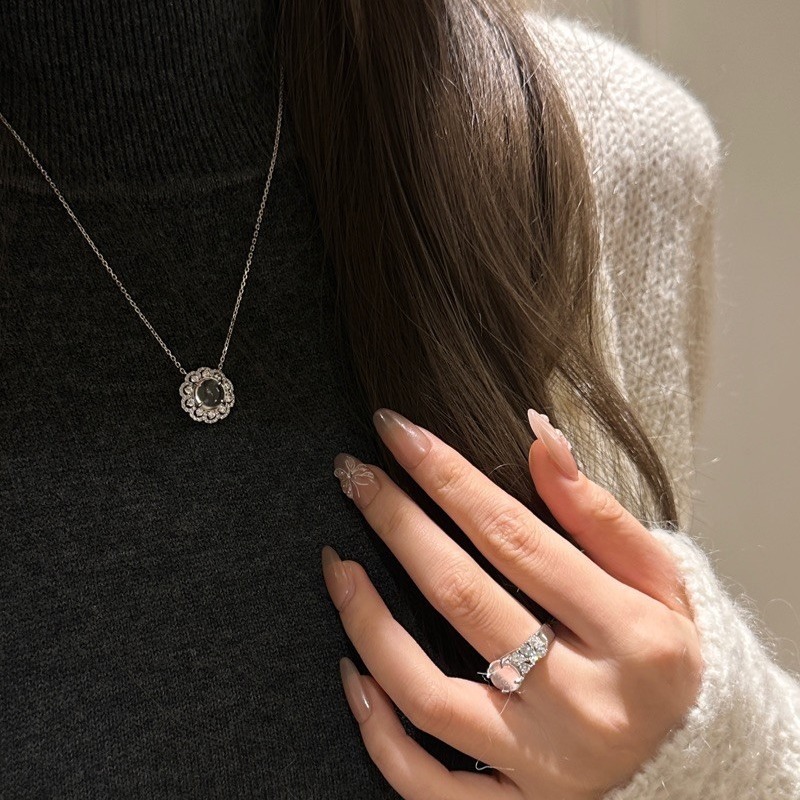 Collier en argent pur pour tout le corps avec chaîne de clavicule en jade et mousse d'eau, bijoux Xiancan, nouveauté, luxe léger, vent frais_voghion.com