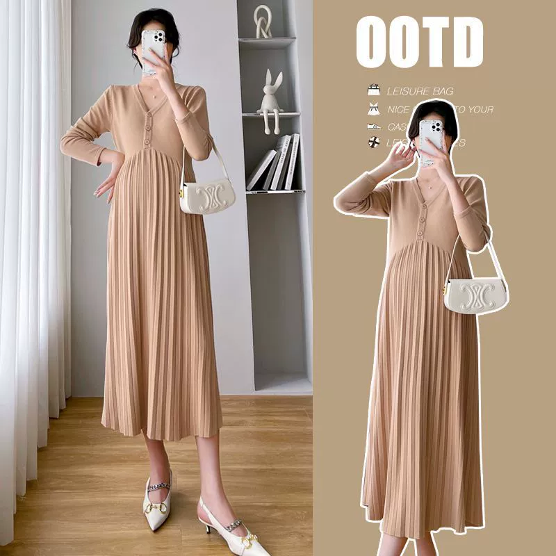 Настоящий выстрел в наличии 2023 начало осени новая простая универсальная юбка в Корейском стиле свободное базовое платье для беременных женщин, кормящих женщин